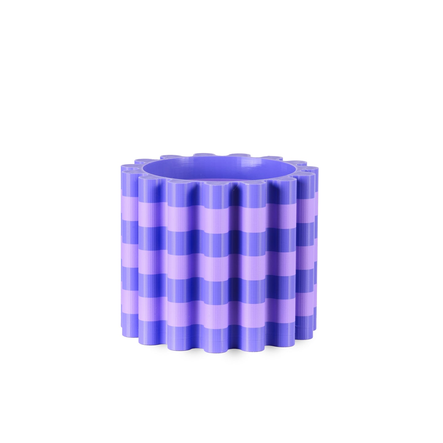 Purple striped flowerpot on a white background