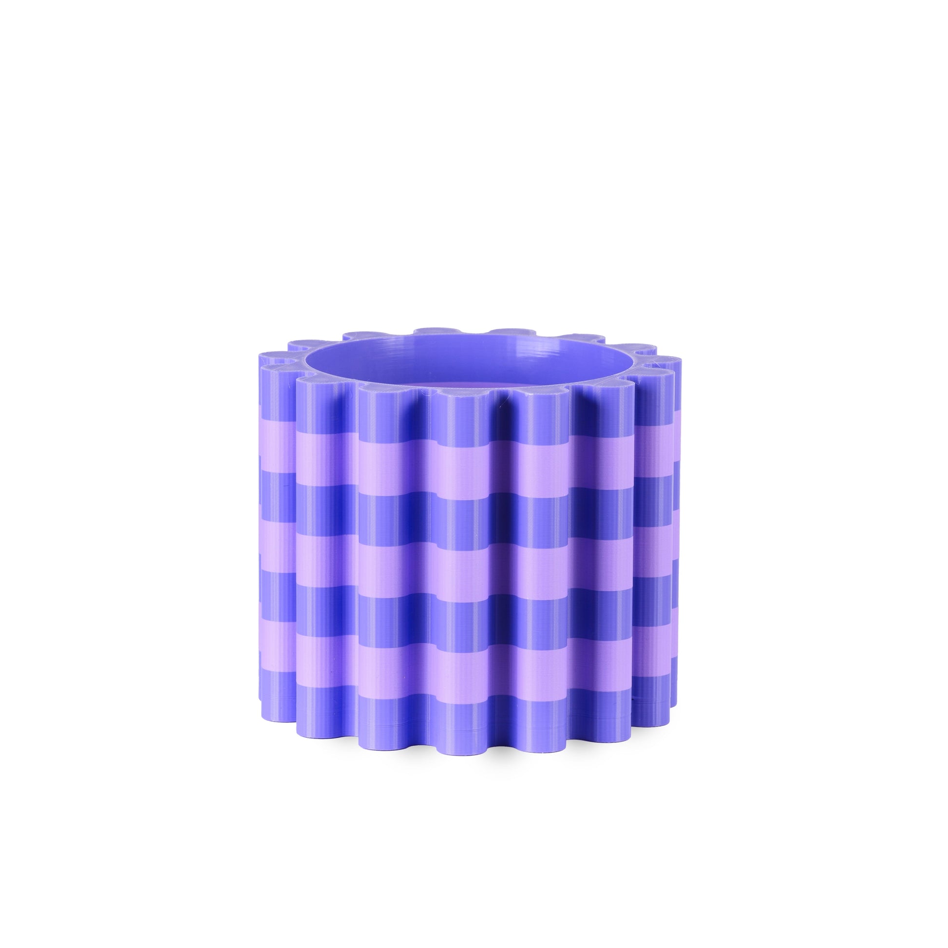 Purple striped flowerpot on a white background